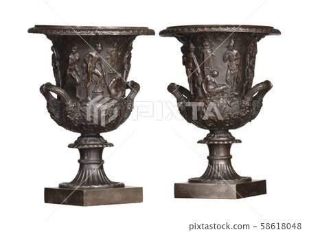 black greek style urns with Roman style figures 58618048