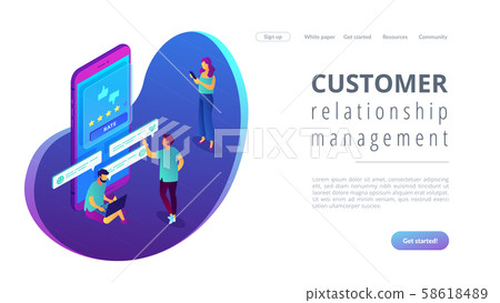 Customer feedback isometric 3D landing page. 58618489