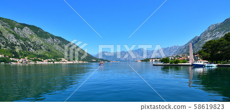 Fragment of Kotor Bay with houses on shore, Montenegro 58619823