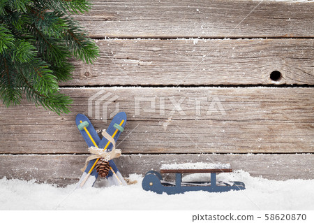 Christmas card with xmas decor and fir tree Christmas card with xmas decor and fir tree 58620870