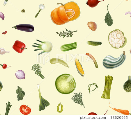 Vegetables set on cream Vegetables set on cream 58620935