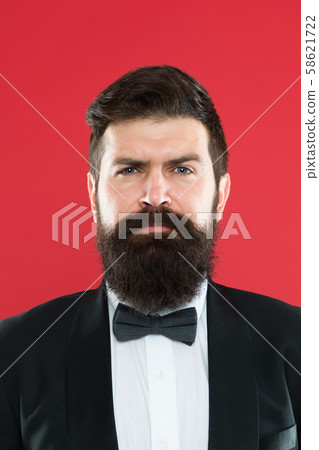 Man bearded hipster wear classic suit outfit. Man bearded hipster wear classic suit outfit. 58621722