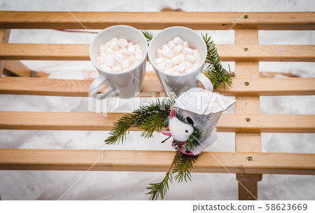 Enamel White Coffee Mug Cup of Cocoa Hot Drink Enamel White Coffee Mug Cup of Cocoa Hot Drink 58623669