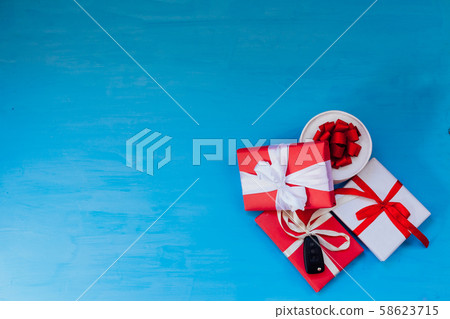 Christmas blue background gifts for the new year holiday postcard Christmas blue background gifts for the new year holiday postcard 58623715
