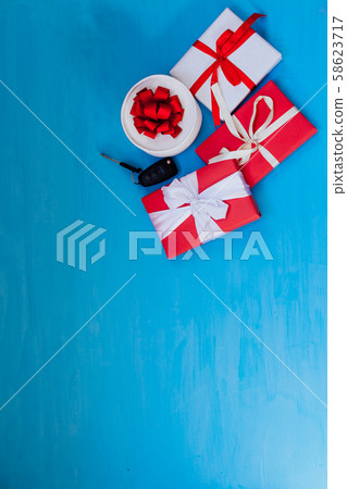 Christmas blue background gifts for the new year holiday postcard Christmas blue background gifts for the new year holiday postcard 58623717