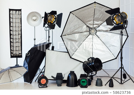 photo studio accessories photographer's interior white background 58623736