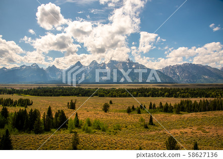 Grand Teton mountain range from a viewpoint 58627136