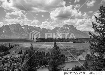 Grand Teton mountain range from a viewpoint 58627145