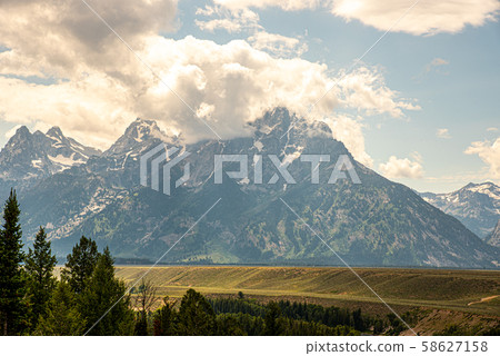Grand Teton mountain range from a viewpoint 58627158