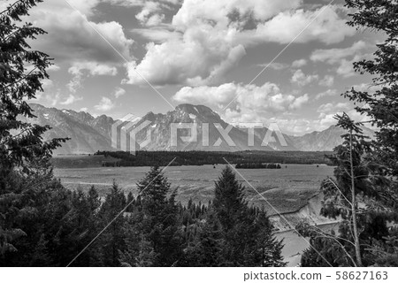 Grand Teton mountain range from a viewpoint Grand Teton mountain range from a viewpoint 58627163