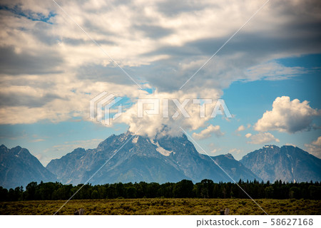 Grand Teton mountain range from a viewpoint 58627168