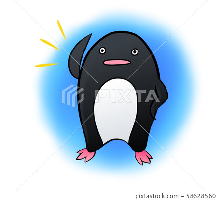 Penguin (blue, round background) greeting with one hand raised Penguin (blue, round background) greeting with one hand raised 58628560
