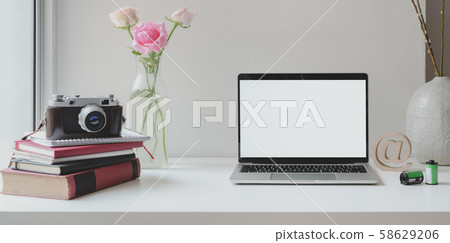 Open blank screen laptop computer with camera with 58629206