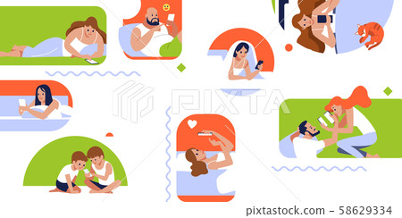 Social Media Concept for web site. Good morning. Collection people communication using smartphone 58629334