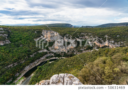 Landscape view around Labastide de Virac in Ardeche, France Landscape view around Labastide de Virac in Ardeche, France 58631469