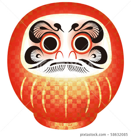 New Year's card material Daruma Red Gold checkered pattern New Year's card material Daruma Red Gold checkered pattern 58632085