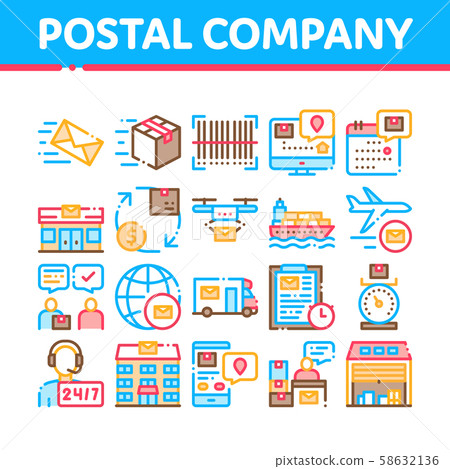 Postal Transportation Company Icons Set Vector Postal Transportation Company Icons Set Vector 58632136