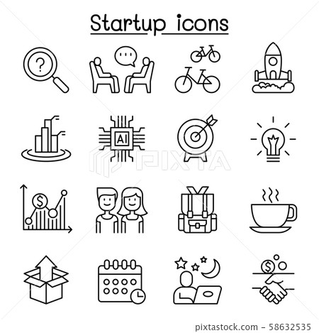 Startup icon set in thin line style Startup icon set in thin line style 58632535