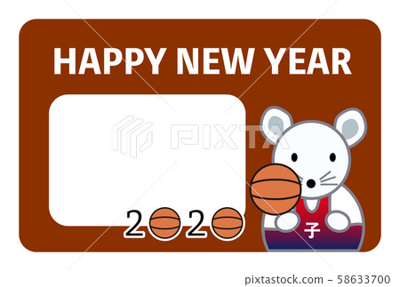 New Year's card, New Year's card 2020, 2020, mouse, child year, basketball, postcard template, photo frame 58633700