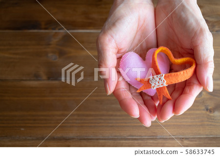Handmade felt hand with orange ribbon and heart (85-1) Handmade felt hand with orange ribbon and heart (85-1) 58633745