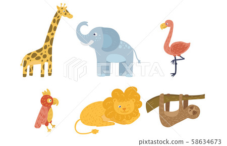 Set of exotic cartoon animals. Vector illustration. 58634673
