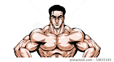 奧林匹克，運動，日本代表，戲劇性，卡通，肌肉，健美，男子氣概，姿勢，前視圖，白色背景， 58635163