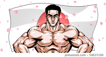 奧林匹克，運動，日本代表，戲劇性，卡通，肌肉，健美，男子氣概，姿勢，前視圖，白色背景， 58635180