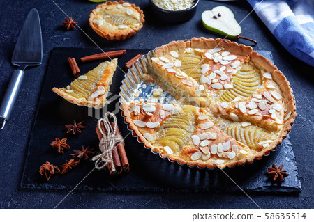 close-up of classic sweet french Pear Tart 58635514