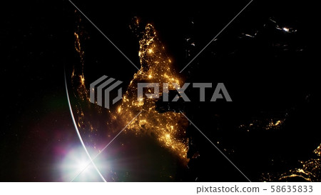 Flight Of Space Station On The Background Of The Flight Of Space Station On The Background Of The 58635833