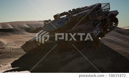 Militairy tanks destructed in the desert at sunset Militairy tanks destructed in the desert at sunset 58635872