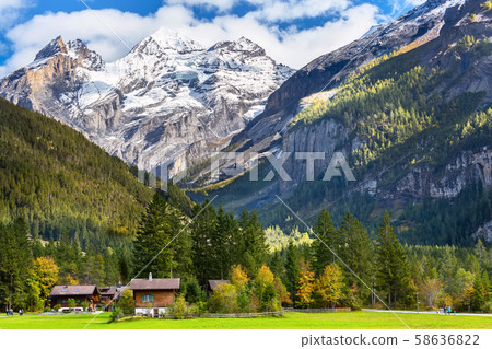 Kandersteg panorama, snow mountains, Switzerland 58636822