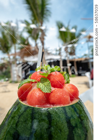 Close up of watermelon smoothie with watermelon 58637039