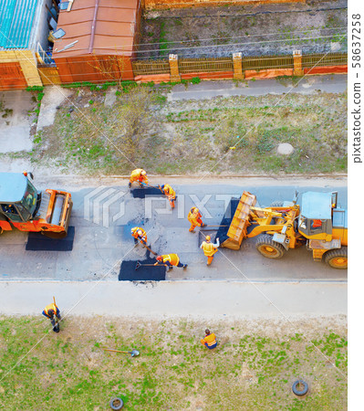 fixing road, roller compactor, excavator fixing road, roller compactor, excavator 58637258