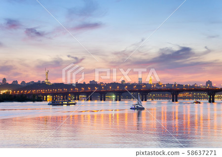 Dnipro river Paton bridge Kiev Dnipro river Paton bridge Kiev 58637271