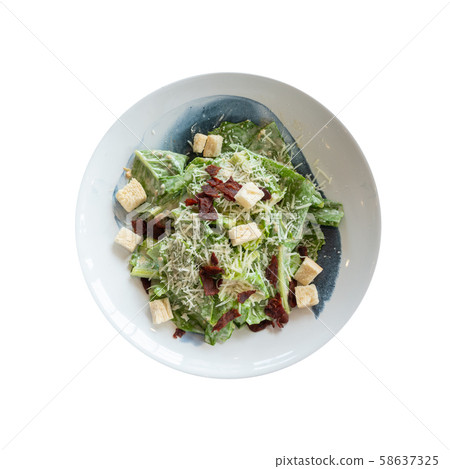 Top view isolated organic caecar salad in white Top view isolated organic caecar salad in white 58637325
