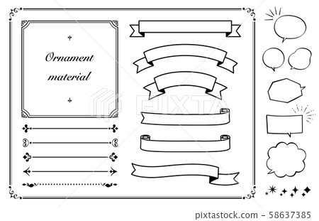 Ribbon and decorative borders and speech bubbles set 58637385