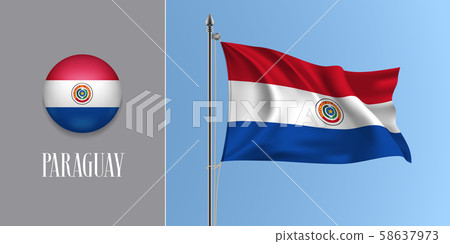 Paraguay waving flag on flagpole and round icon vector illustration Paraguay waving flag on flagpole and round icon vector illustration 58637973
