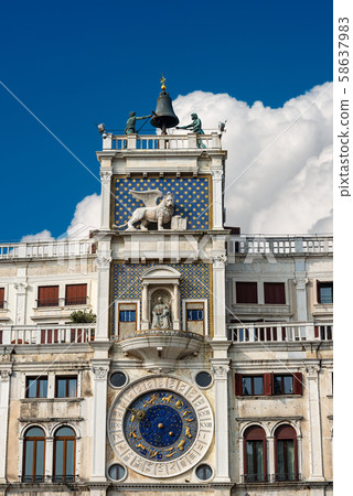Clock and bell tower in San Marco square - Venice Italy 58637983