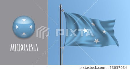 Micronesia waving flag on flagpole and round icon vector illustration 58637984