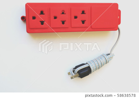 Plugged in electric devices. Red Plugged in isolated on white Plugged in electric devices. Red Plugged in isolated on white 58638578