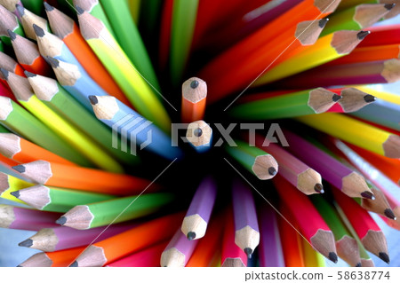Over view on colored pencils. pencils in a pencil case. 58638774