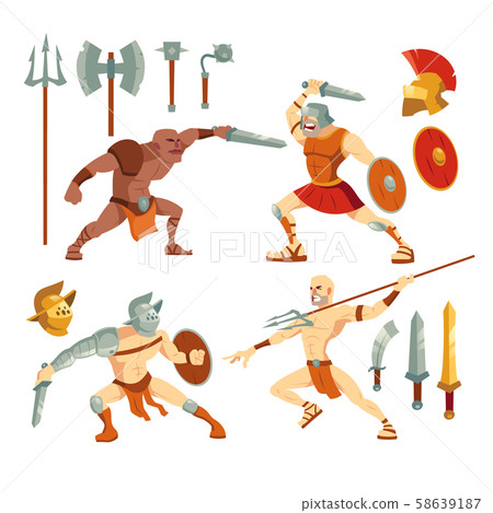 Gladiators, ancient roman armored spartan warriors Gladiators, ancient roman armored spartan warriors 58639187