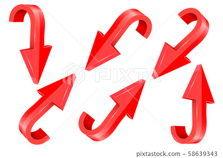 Red and down 3d arrows set. 3d elements Red and down 3d arrows set. 3d elements 58639343