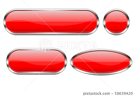 Red glass buttons. Set of 3d shiny icons with... - Stock Illustration ...