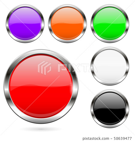 Colored buttons set. Shiny 3d glass round icons - Stock Illustration ...
