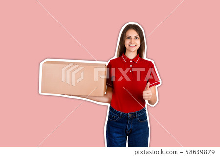 Young pretty woman is holding a parcel box 58639879