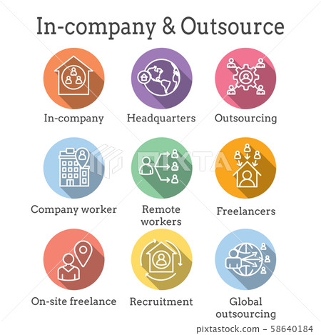 In-Company and Outsource Icon Set with In-Company and Outsource Icon Set with 58640184