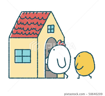 Loose chicken and chick enter the house 58640209