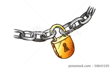 Steel Chain And Brass Padlock Color Vector - Stock Illustration ...