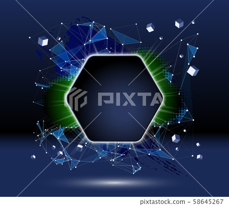 Abstract dark background with brush stroke, blot, triangular grid and frame Abstract dark background with brush stroke, blot, triangular grid and frame 58645267